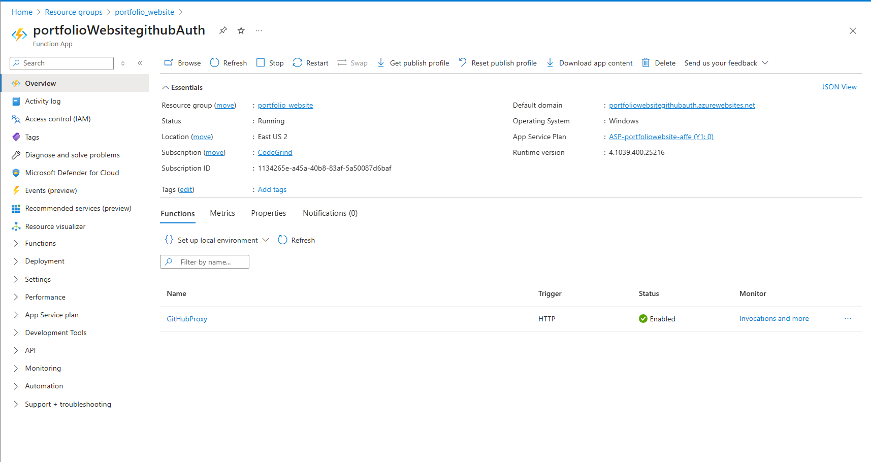 Azure Function App Screenshot